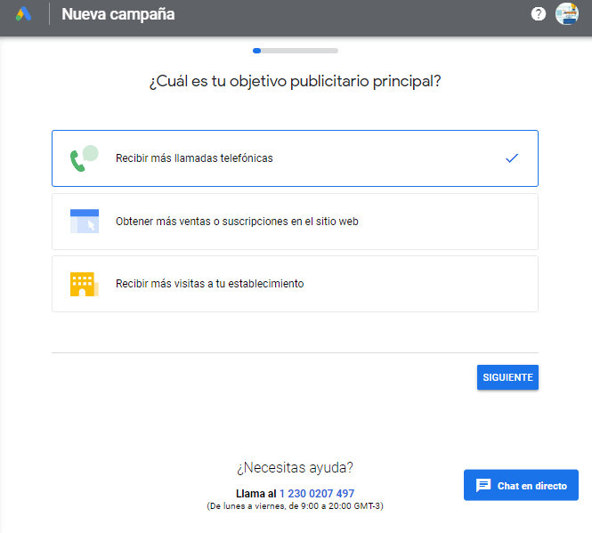 nueva campaña adwords