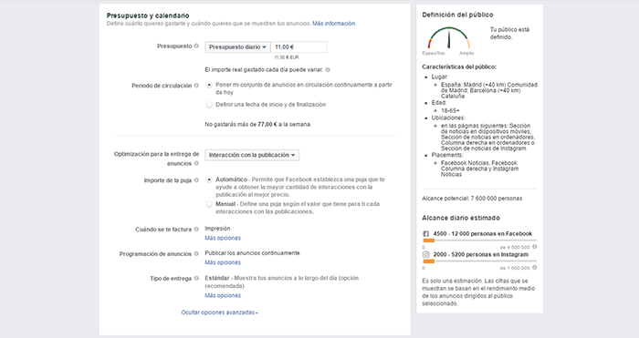 Destina un presupuesto para tus anuncios de Facebook