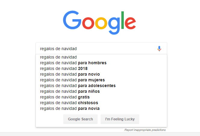 google suggest regalos de Navidad