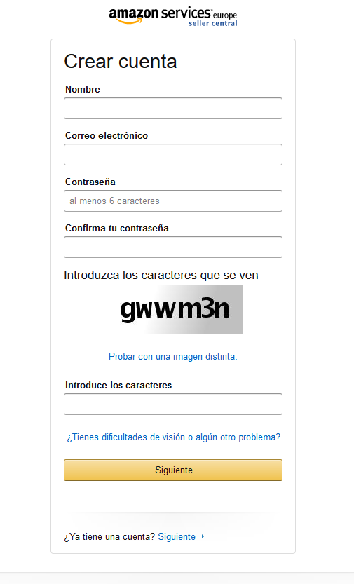 crear una cuenta en Amazon