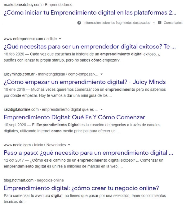 busqueda de palabras claves en google