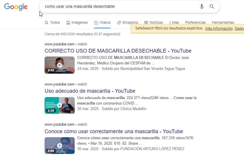 pestaña videos