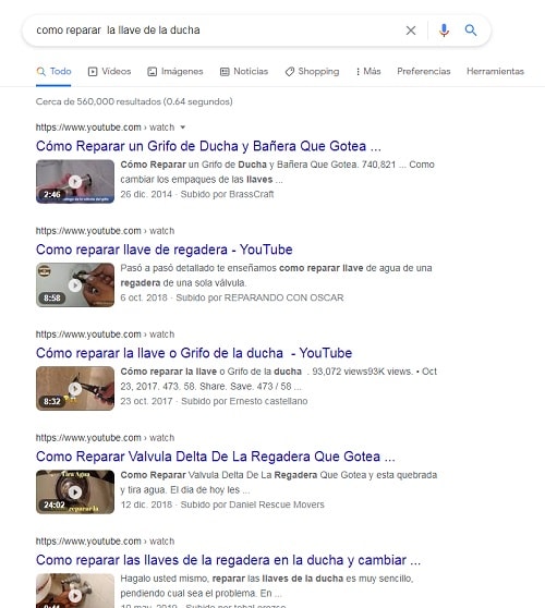 pagina de resultados de Google - videos