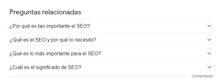 preguntas relacionadas de Google