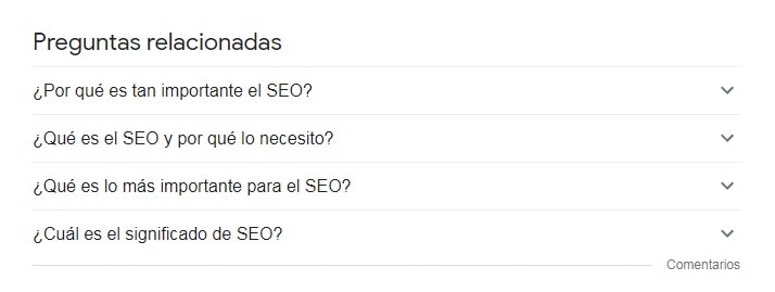 preguntas relacionadas de Google