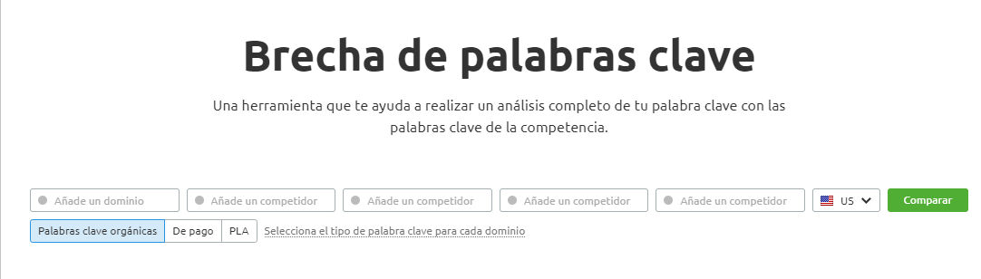 brecha de palabras clave semrush