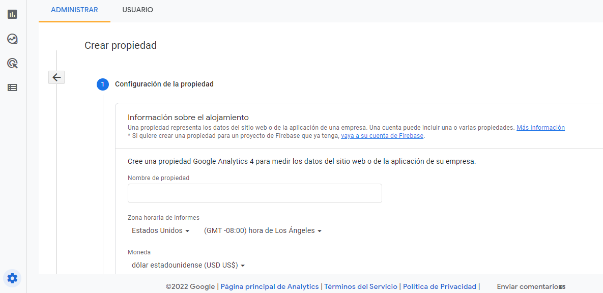 crear propiedad GA4