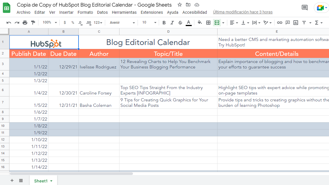 hubspot calendario