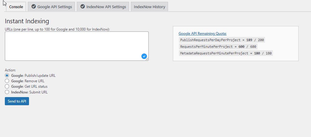 configurar el plugin indexing api